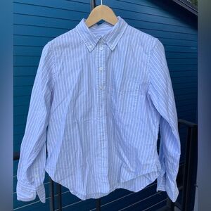 J. Crew Blue and White Vertical Stripe Button-Down Shirt